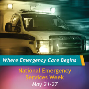 a graphic of an ambulance signifying national emergency services week may 21 to 27
