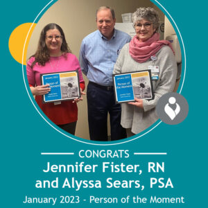 Jennifer Fister and Alyssa Sears receiving person of the moment award.