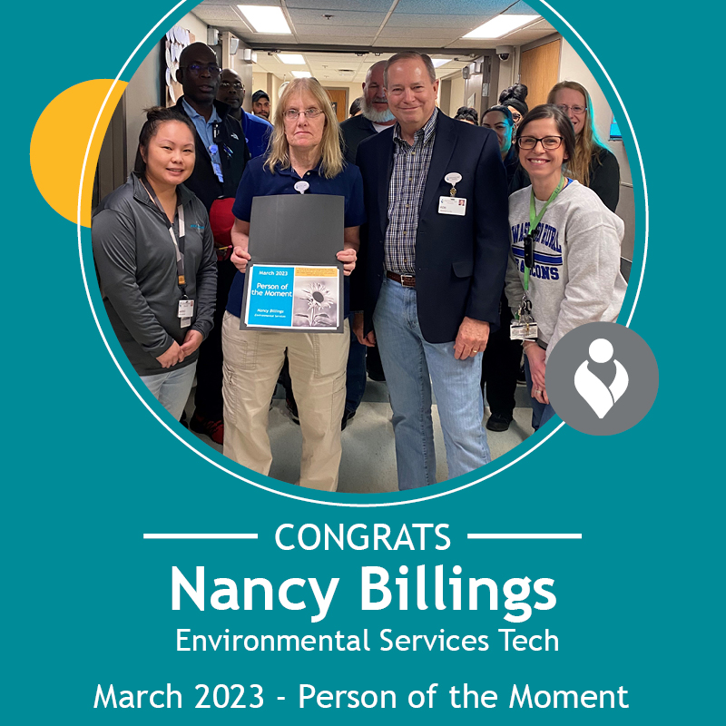 Nancy Billings receiving her Person of the Moment Award