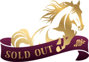 Gold horse illustration above maroon ribbon with text “SOLD OUT.”