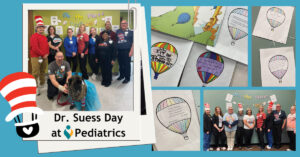 pediatric nurses and physicians dressed up for dr. suess day